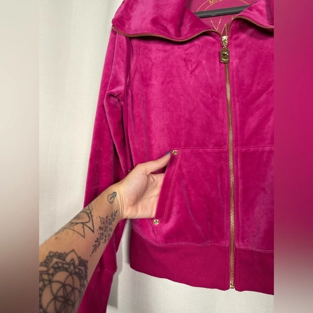 Michael Kors Hot Pink Velour Zip Up Jacket Small